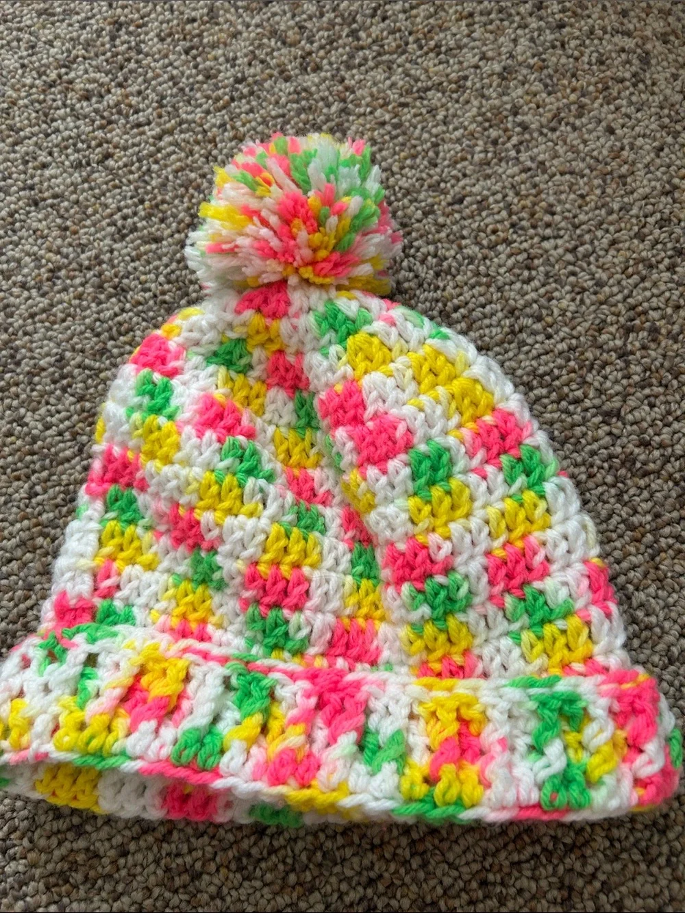 Neon Multi Crochet Pom Beanie and Scarf— Kids Winter Hat and Scarf